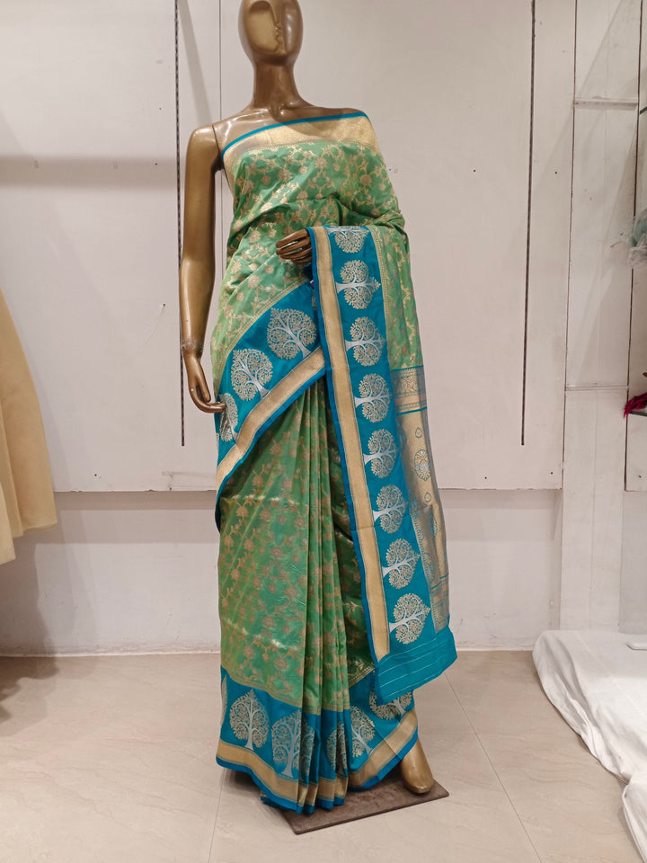 Chhabra 555 Green & Blue Zaal Zari Woven Embellished Saree With Beautiful Bold Contrast Border and Pallu