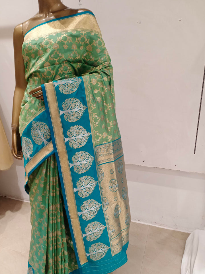 Chhabra 555 Green & Blue Zaal Zari Woven Embellished Saree With Beautiful Bold Contrast Border and Pallu