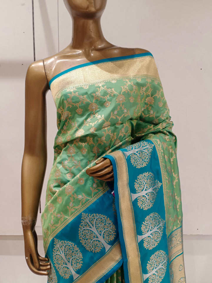 Chhabra 555 Green & Blue Zaal Zari Woven Embellished Saree With Beautiful Bold Contrast Border and Pallu