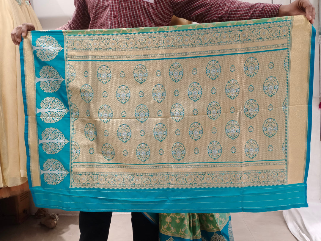 Chhabra 555 Green & Blue Zaal Zari Woven Embellished Saree With Beautiful Bold Contrast Border and Pallu