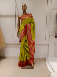 Chhabra 555 Mehandi Green Resham & Zari Woven Embellished Silk Saree