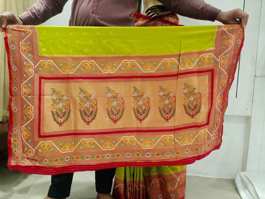 Chhabra 555 Mehandi Green Resham & Zari Woven Embellished Silk Saree