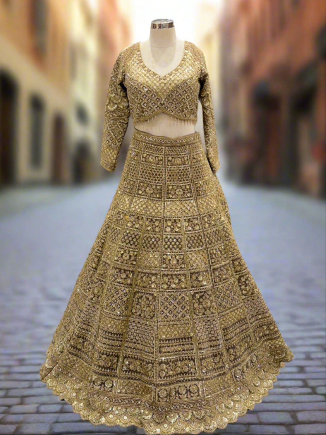 Exquisite Golden Embellished Net Lehenga