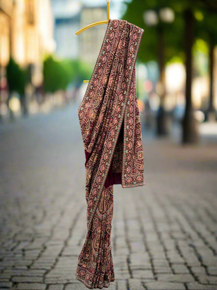 Burgundy Georgette Saree