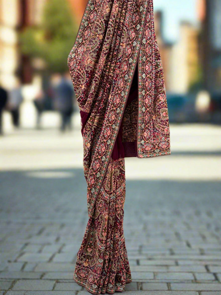 Burgundy Georgette Saree