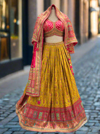 Vibrant Yellow Printed Silk Lehenga