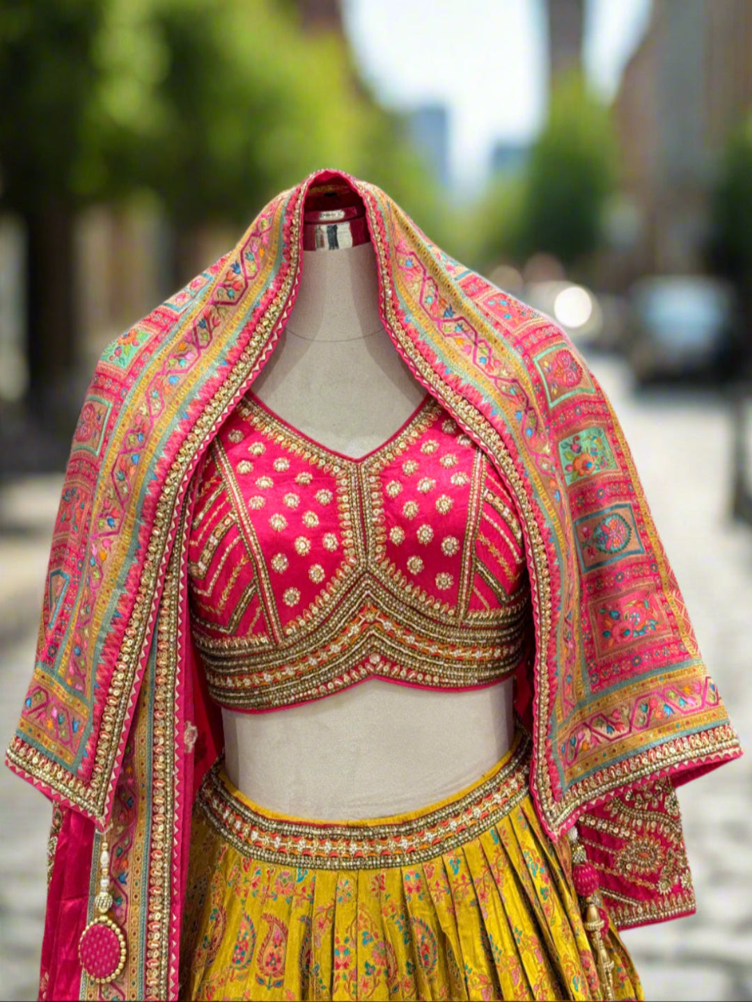Vibrant Yellow Printed Silk Lehenga