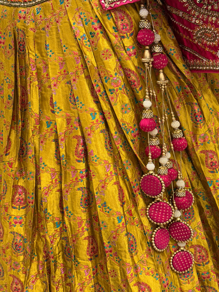 Vibrant Yellow Printed Silk Lehenga