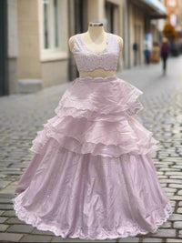 Lavender Tiered Ruffled Silk Lehenga