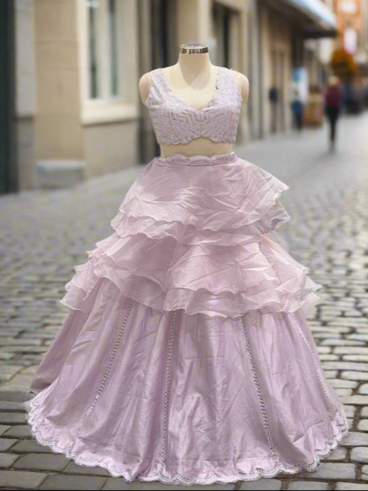 Lavender Tiered Ruffled Silk Lehenga