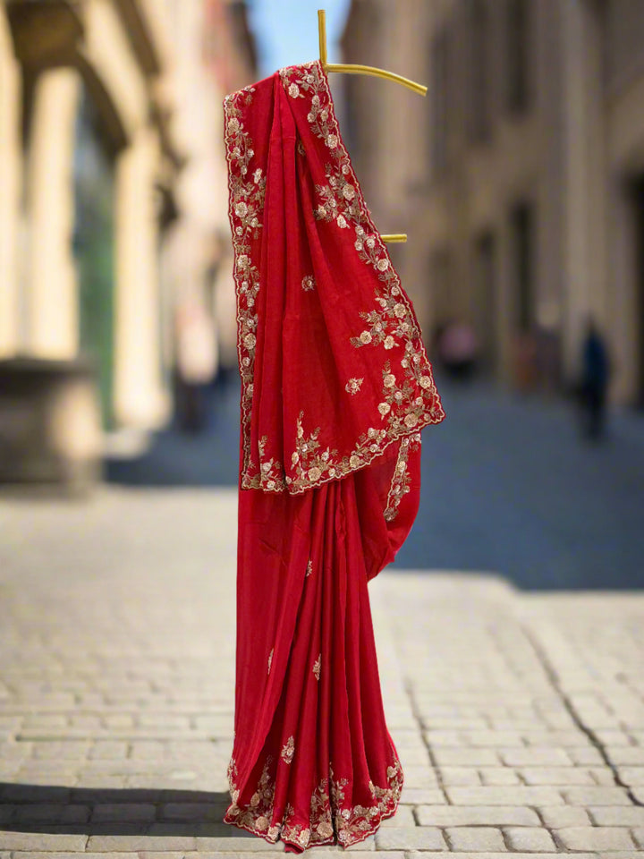 Rose Red Silk Saree