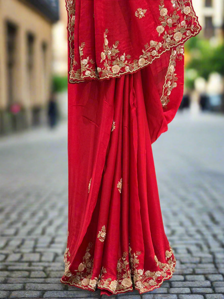 Rose Red Silk Saree