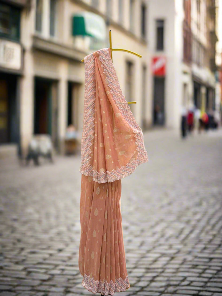 Peach Tissue Silk Saree