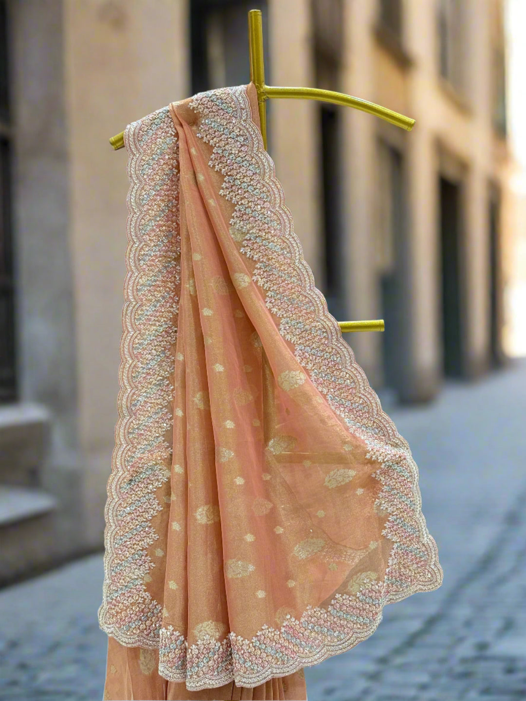 Peach Tissue Silk Saree