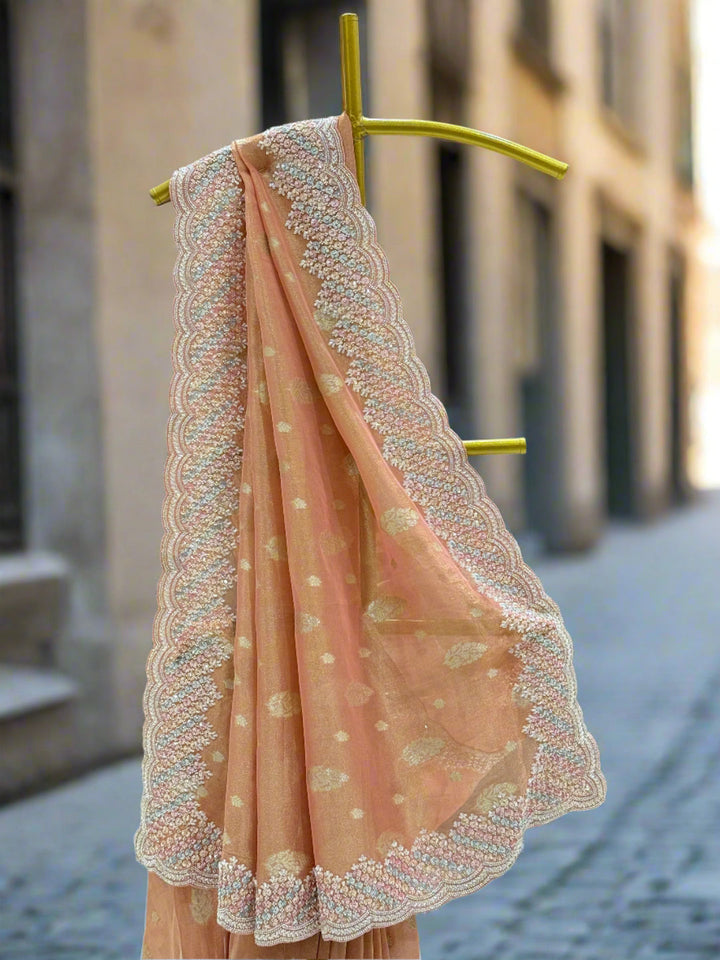 Peach Tissue Silk Saree