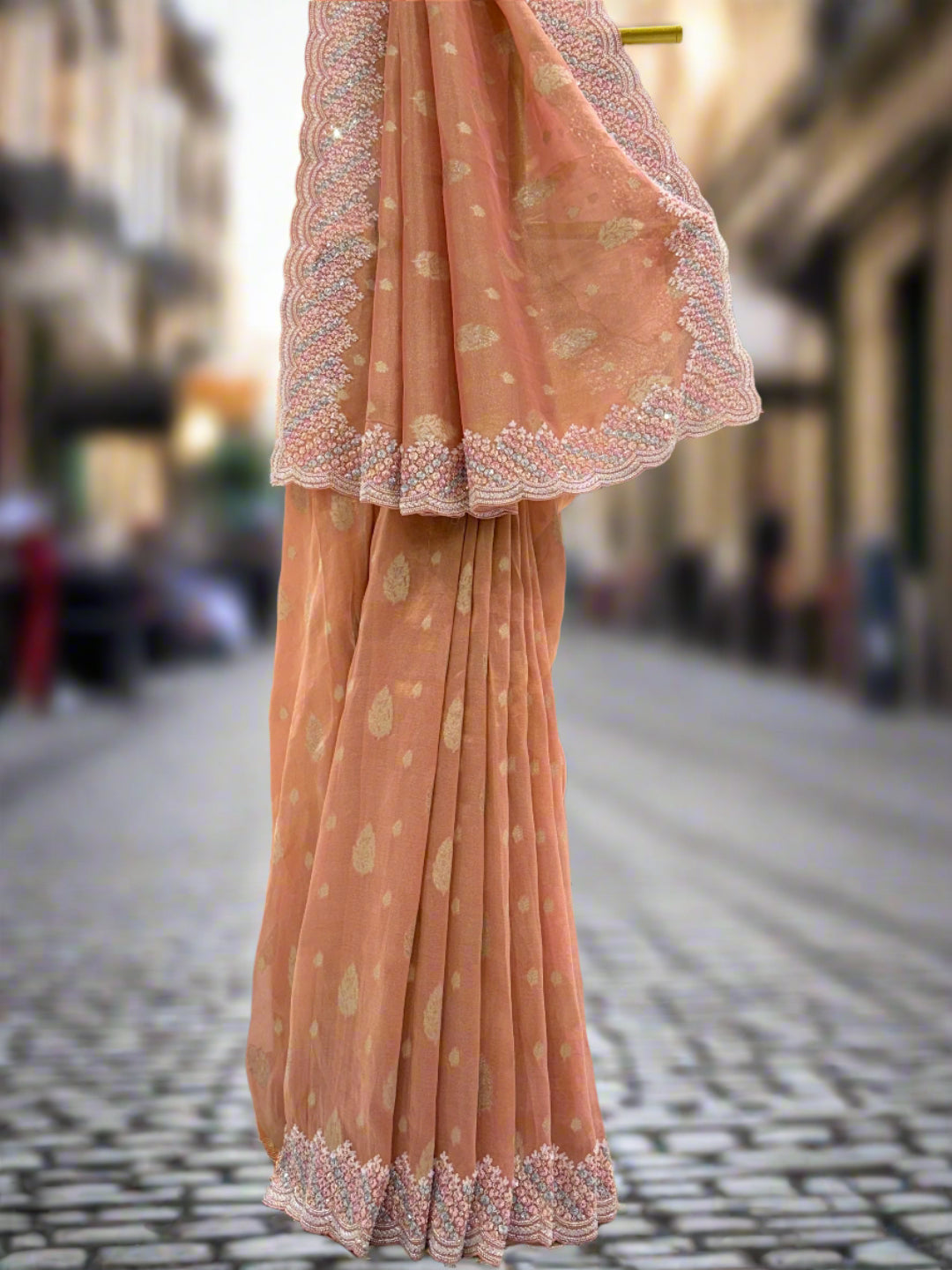 Peach Tissue Silk Saree