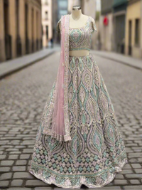 Pastel Multi-Color Embroidered Net Readymade Lehenga