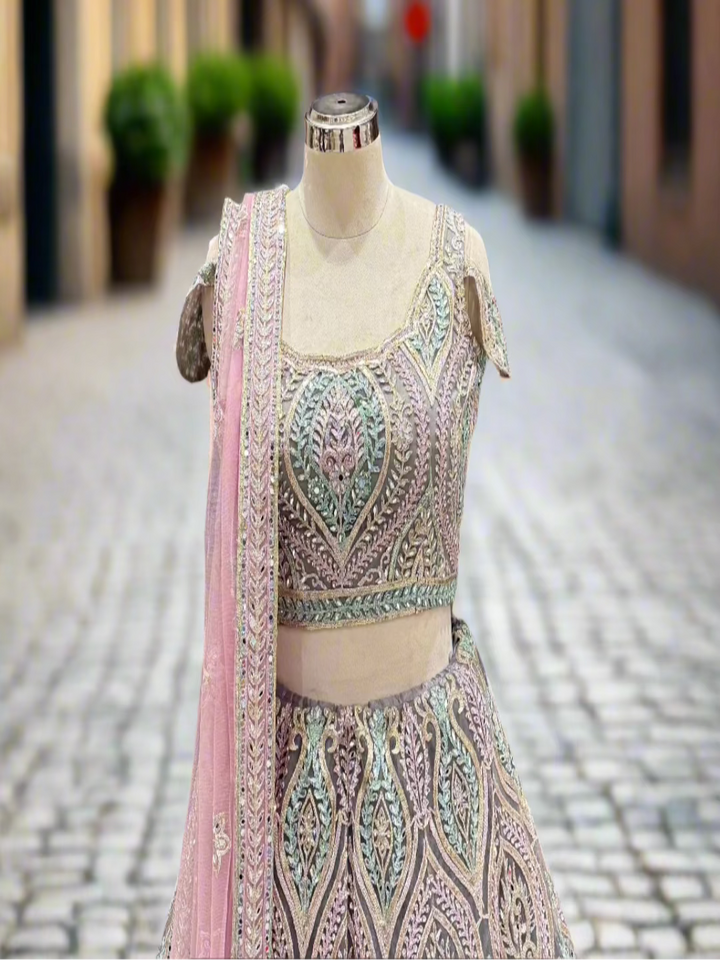 Pastel Multi-Color Embroidered Net Readymade Lehenga