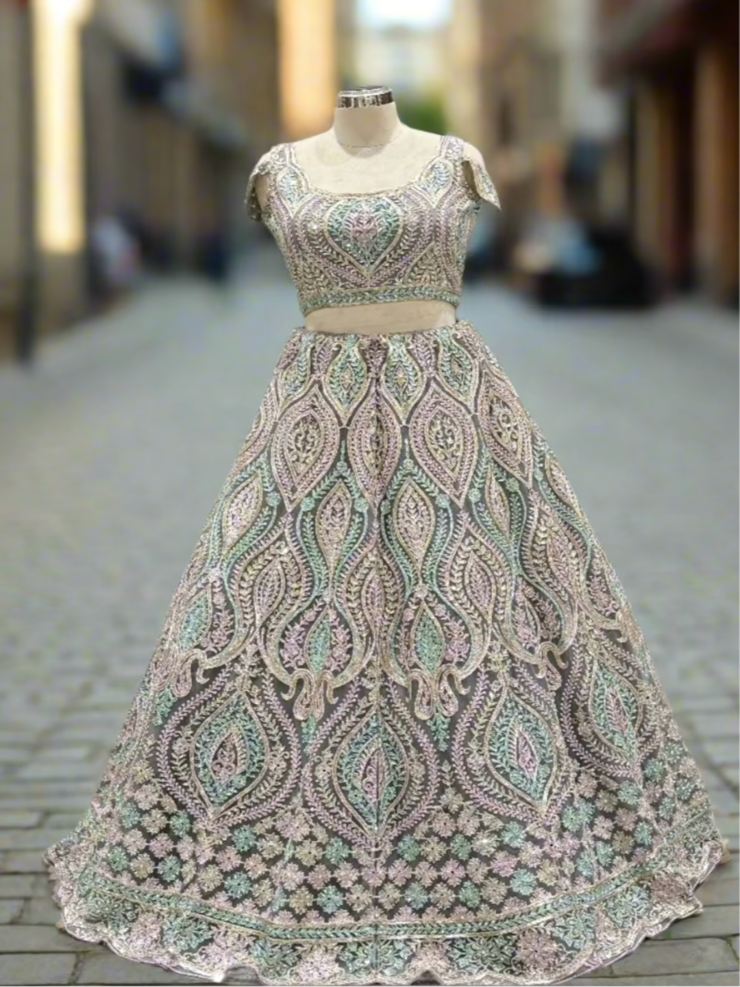 Pastel Multi-Color Embroidered Net Readymade Lehenga