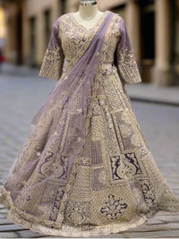 Lavender Embroidered Georgette Readymade Lehenga