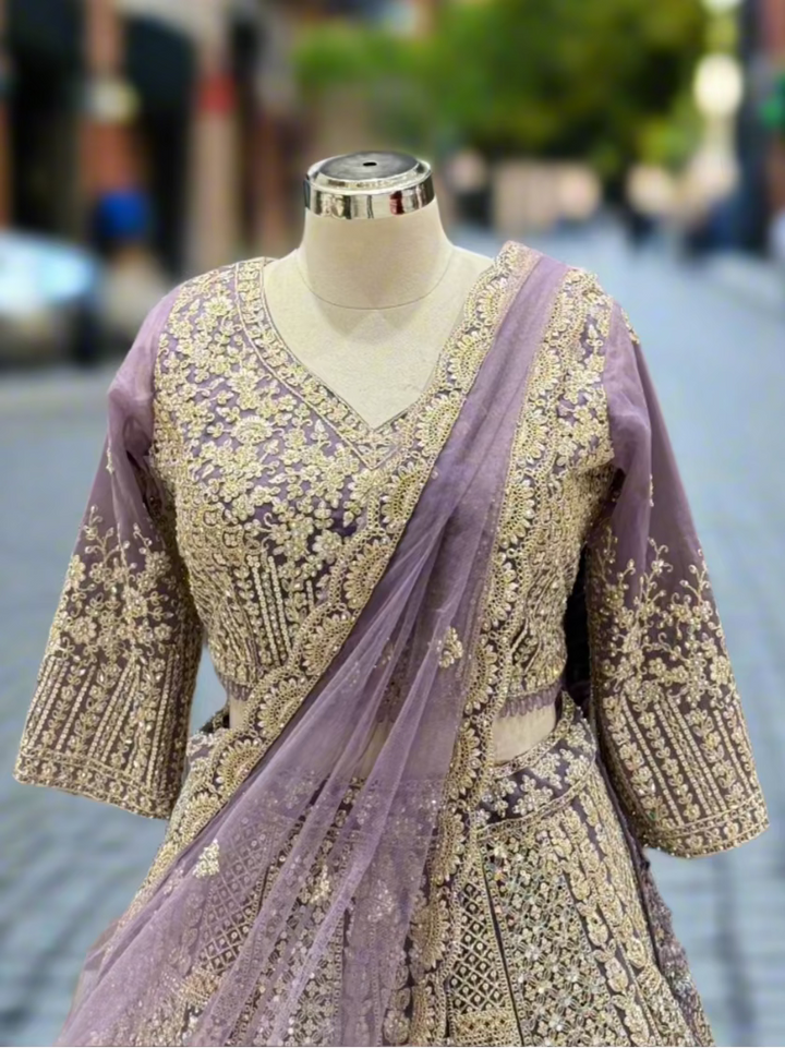 Lavender Embroidered Georgette Readymade Lehenga