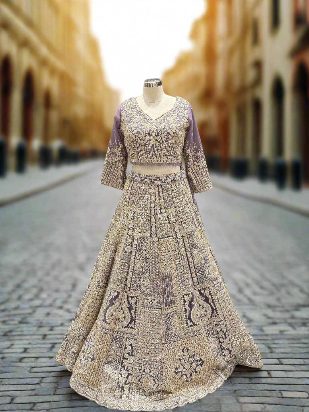 Lavender Embroidered Georgette Readymade Lehenga