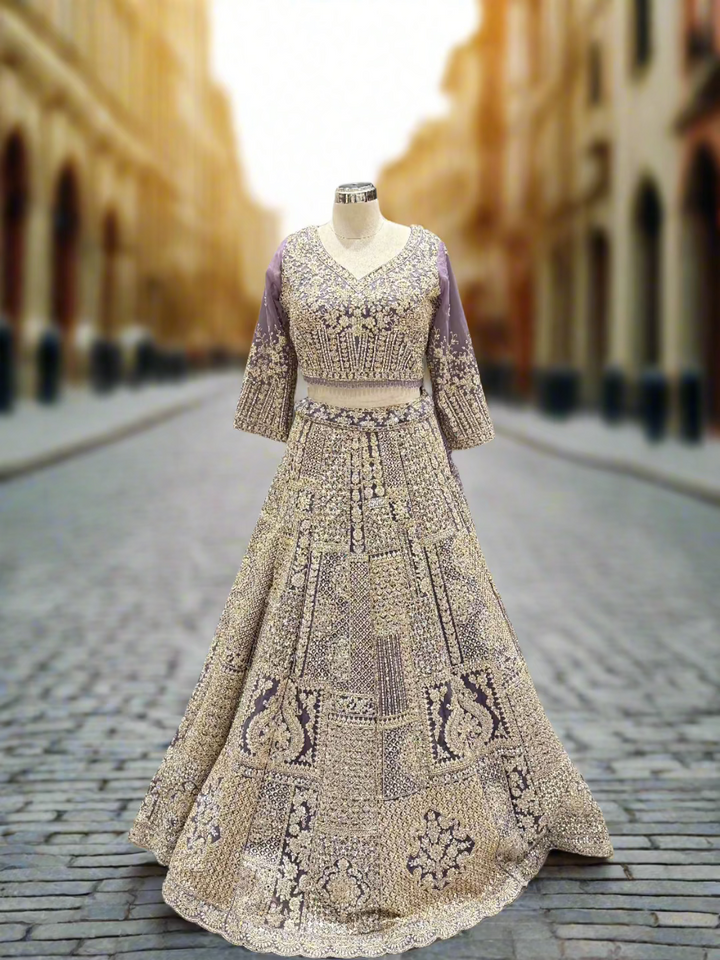 Lavender Embroidered Georgette Readymade Lehenga