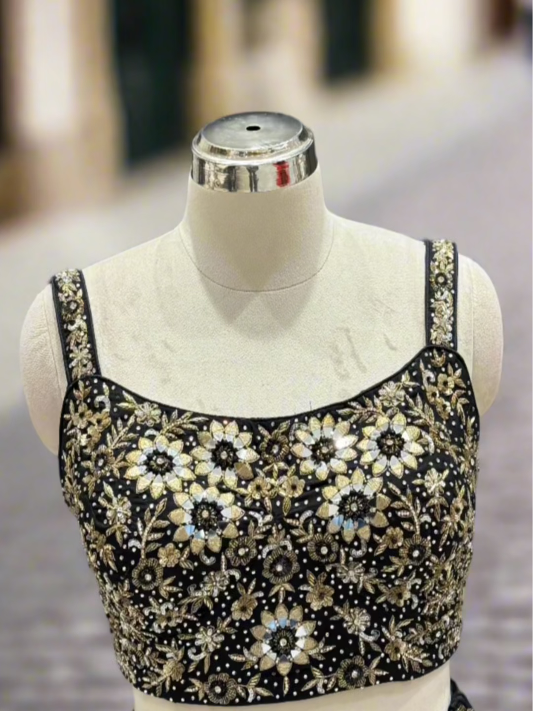 Black and Gold Embroidered Georgette Readymade Lehenga
