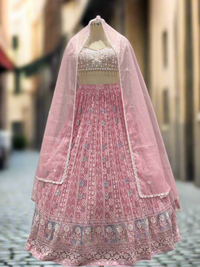 Blush Pink Embroidered Georgette Readymade Lehenga