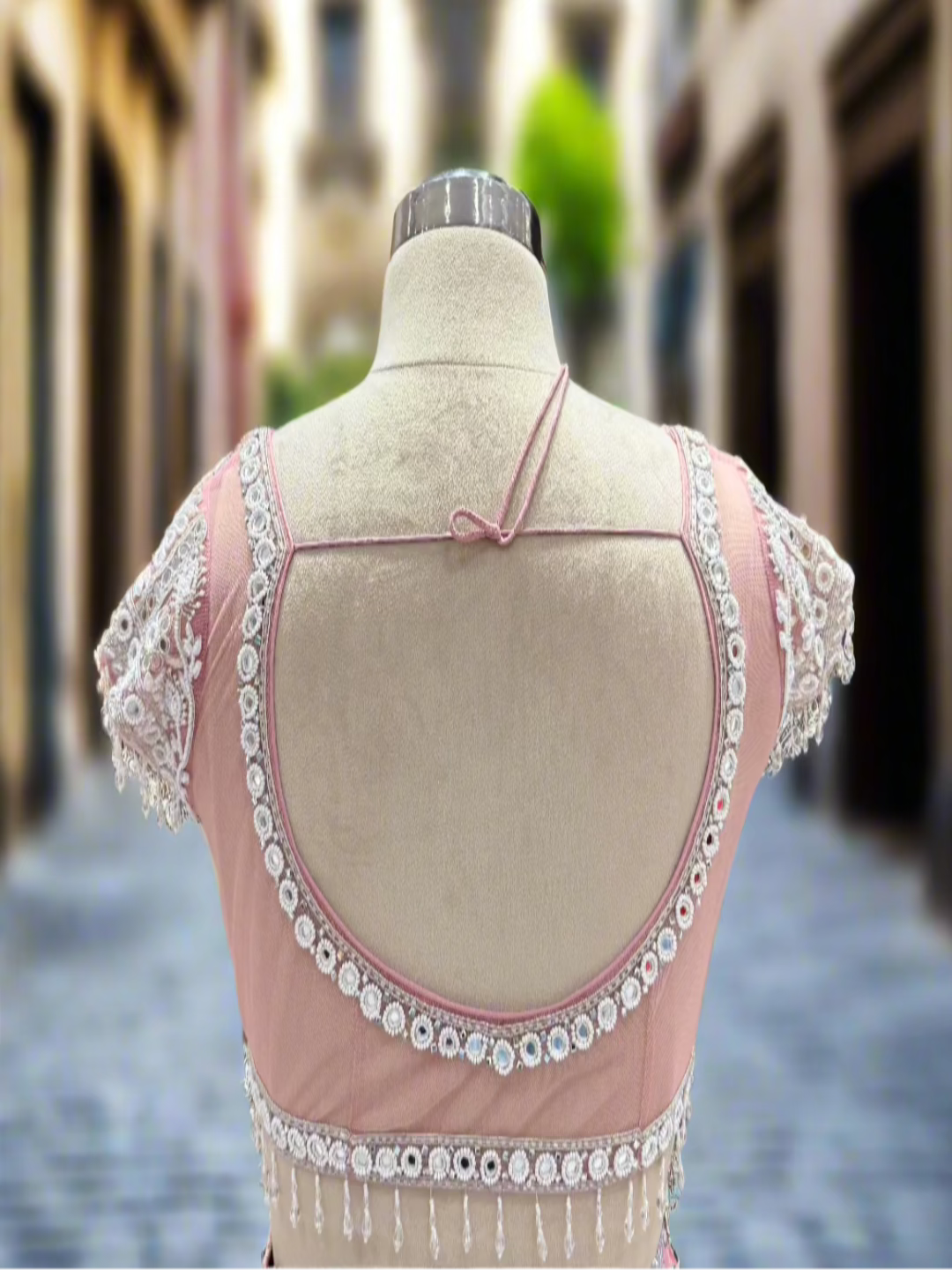 Blush Pink Embroidered Georgette Readymade Lehenga