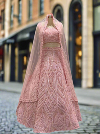 Soft Pink Embellished Net Readymade Lehenga
