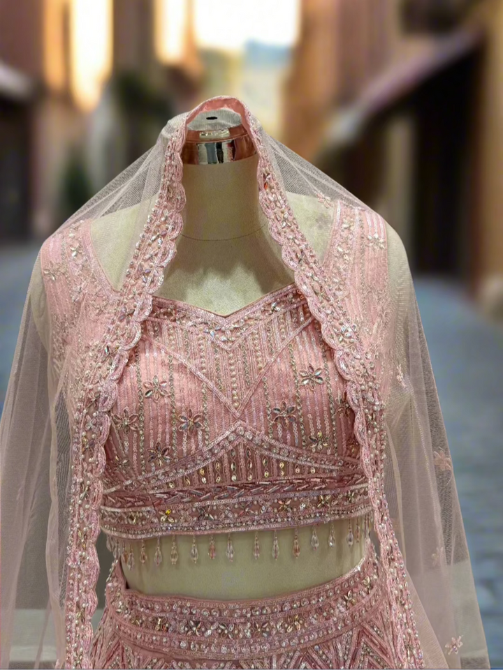 Soft Pink Embellished Net Readymade Lehenga