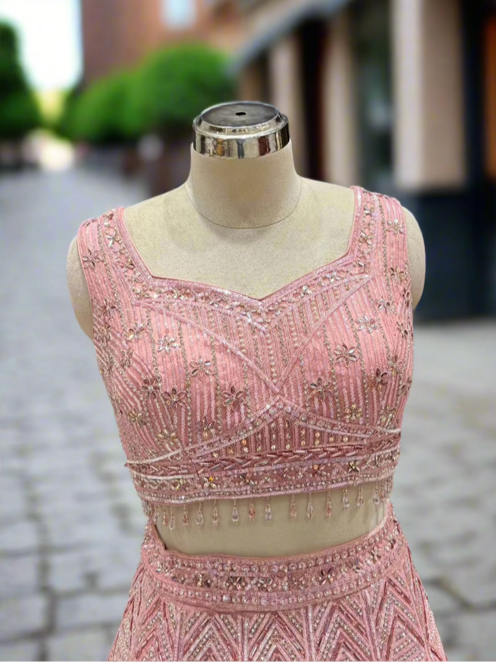 Soft Pink Embellished Net Readymade Lehenga