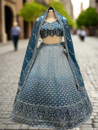 Dual Tone Blue Embellished Net Readymade Lehenga