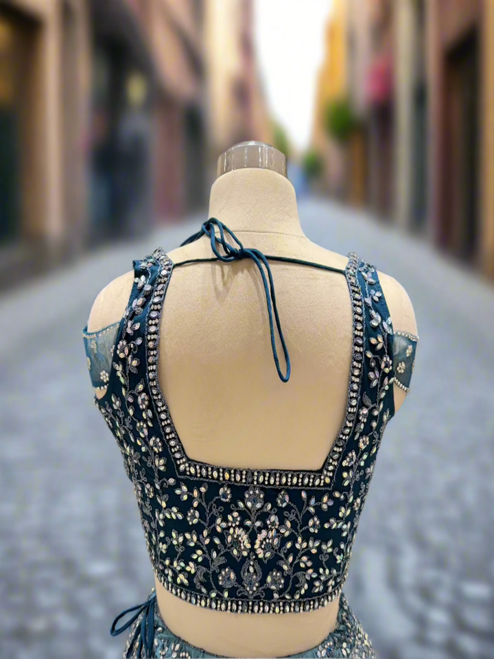 Dual Tone Blue Embellished Net Readymade Lehenga
