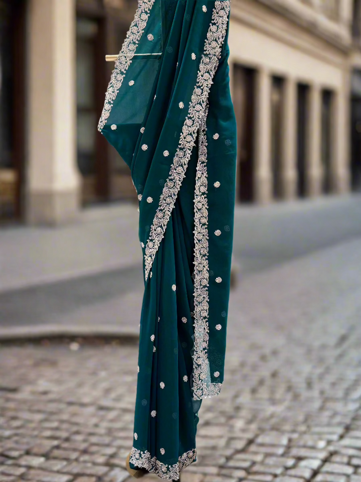 Dark Green Georgette Saree