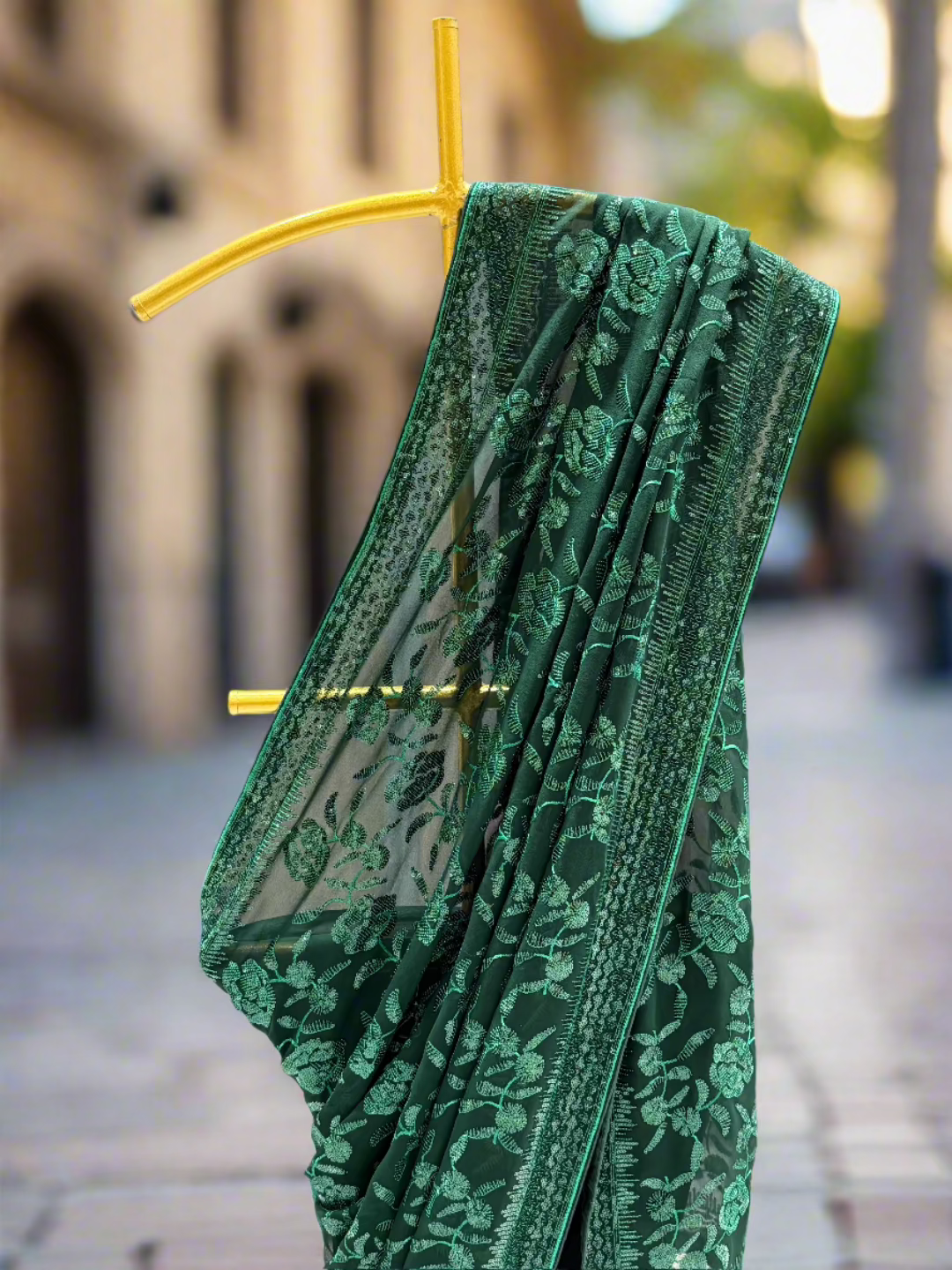 Bottle Green Georgette Saree