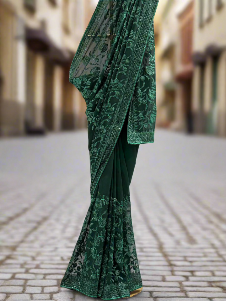 Bottle Green Georgette Saree