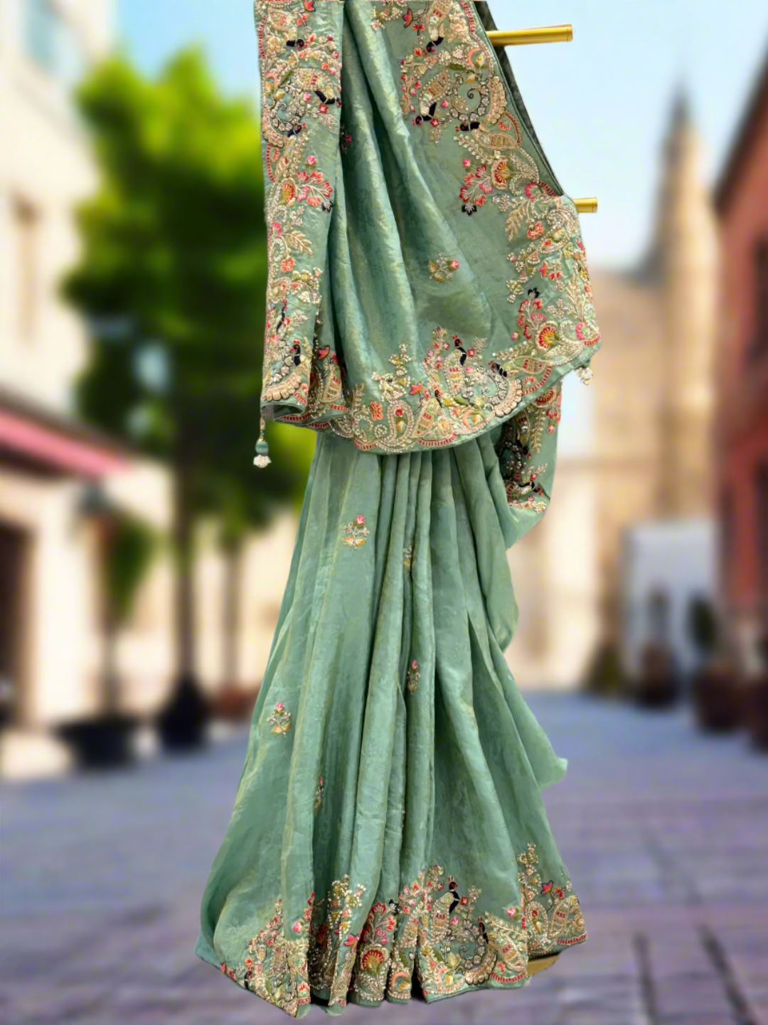 Lime Green Silk Saree