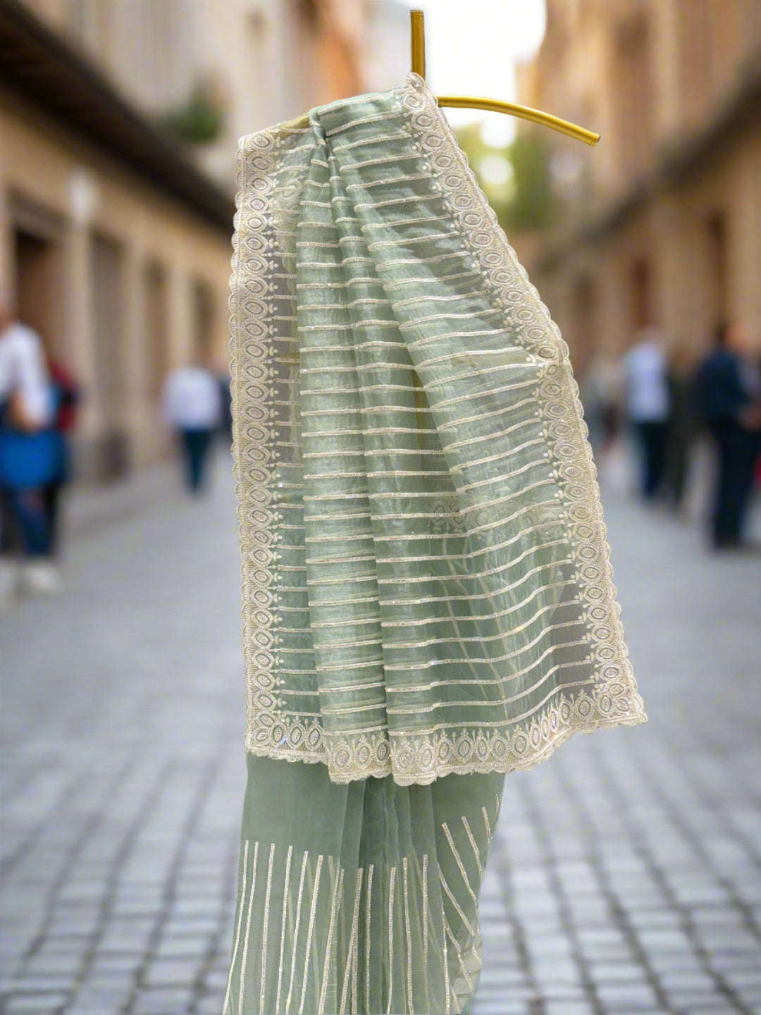 Lime Green Tissue Saree