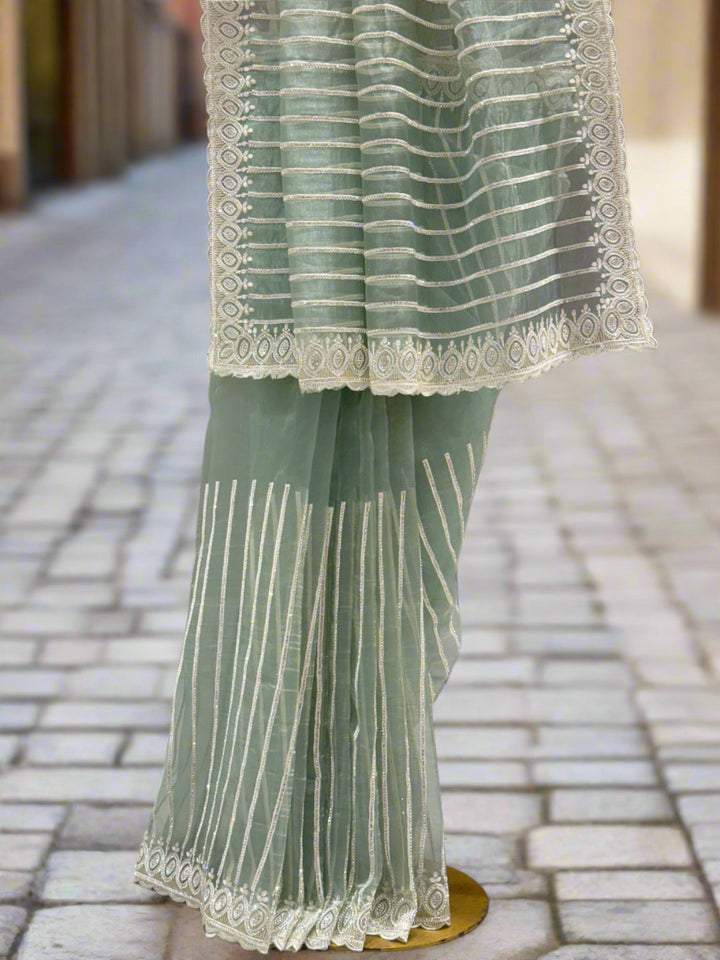Lime Green Tissue Saree