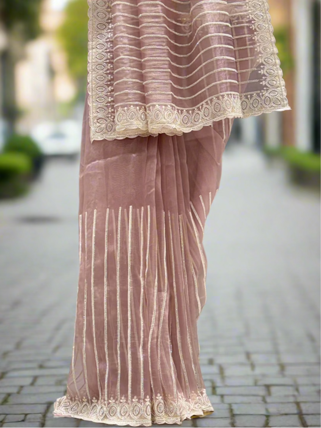 Soft Rose Gold Tissue Saree
