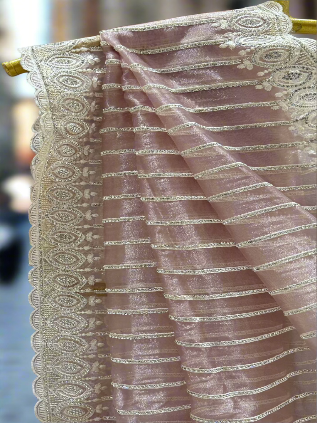Soft Rose Gold Tissue Saree