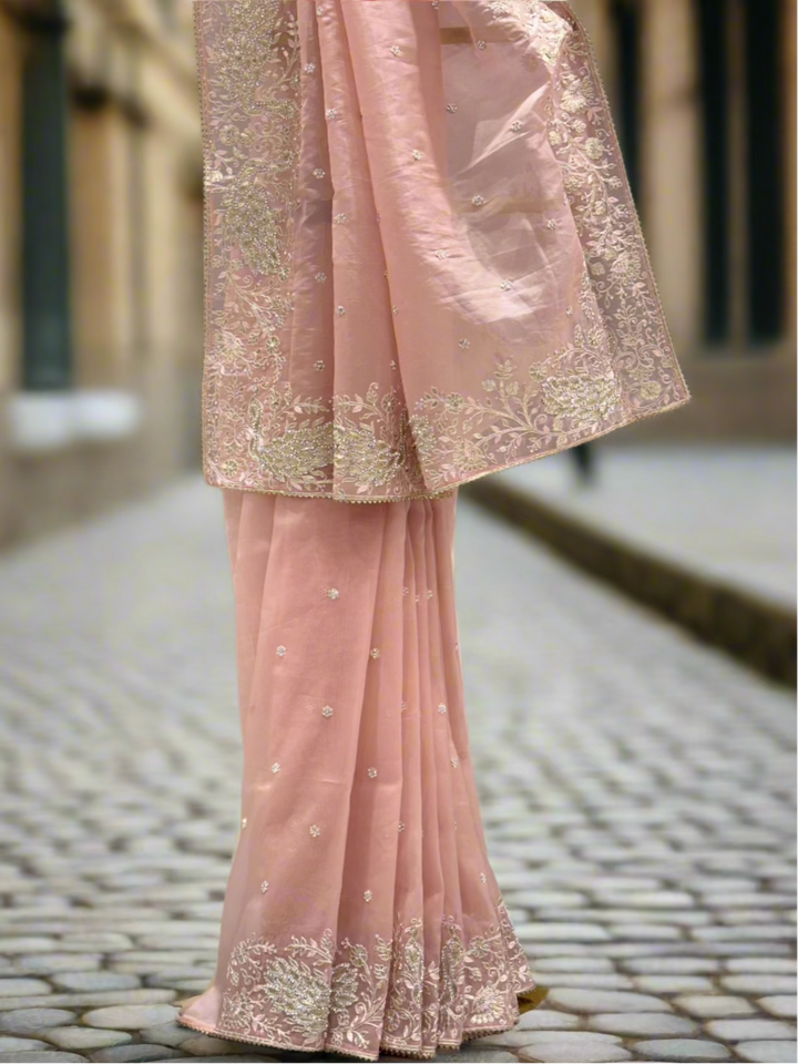 Peach Organza Saree