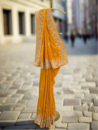 Mustard Yellow Satin Silk Saree