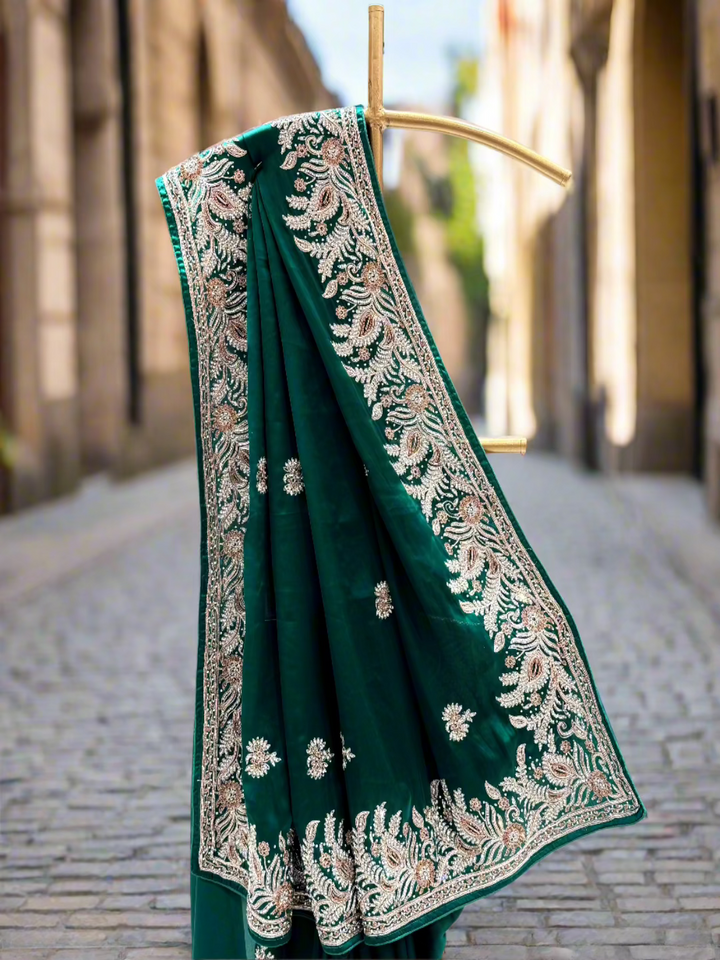 Sacramento Green Satin Silk Saree