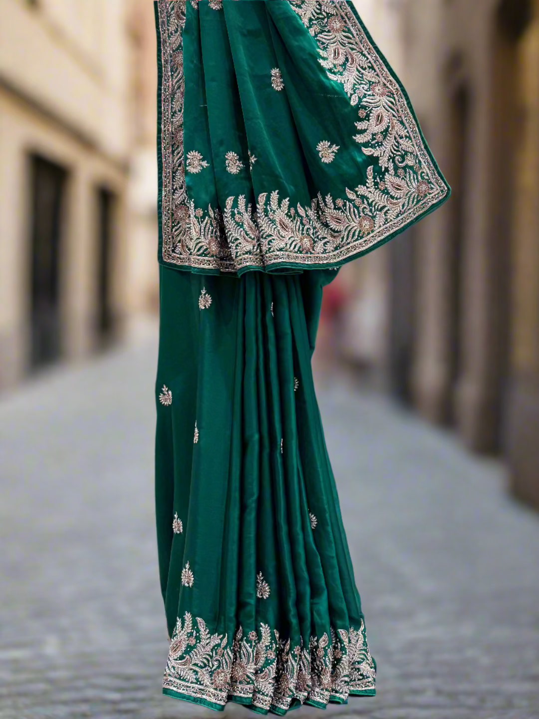 Sacramento Green Satin Silk Saree