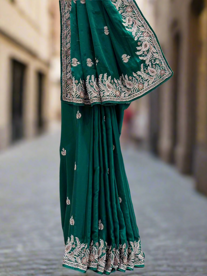 Sacramento Green Satin Silk Saree