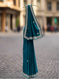 Teal Blue Crepe Saree