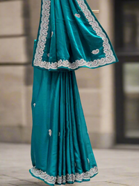 Teal Blue Crepe Saree